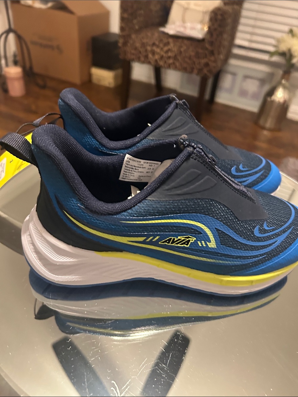 Avia Kids Navy Blue and Yellow Slip-On Sneakers